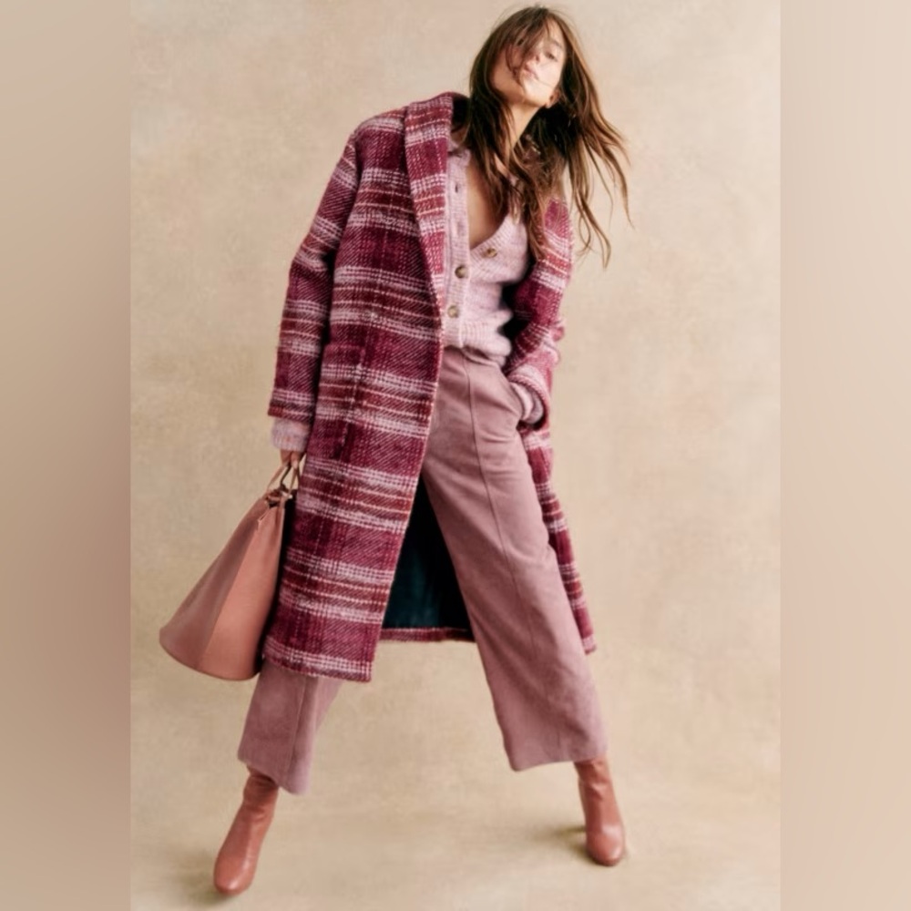 Sezane Joe Coat Pink Plaid Coat size euro 42 or Med to Large